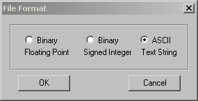 Screenshot des Terrain Matrix Export Dialogs von 3DEM mit der Auswahl Binary, oder ASCII