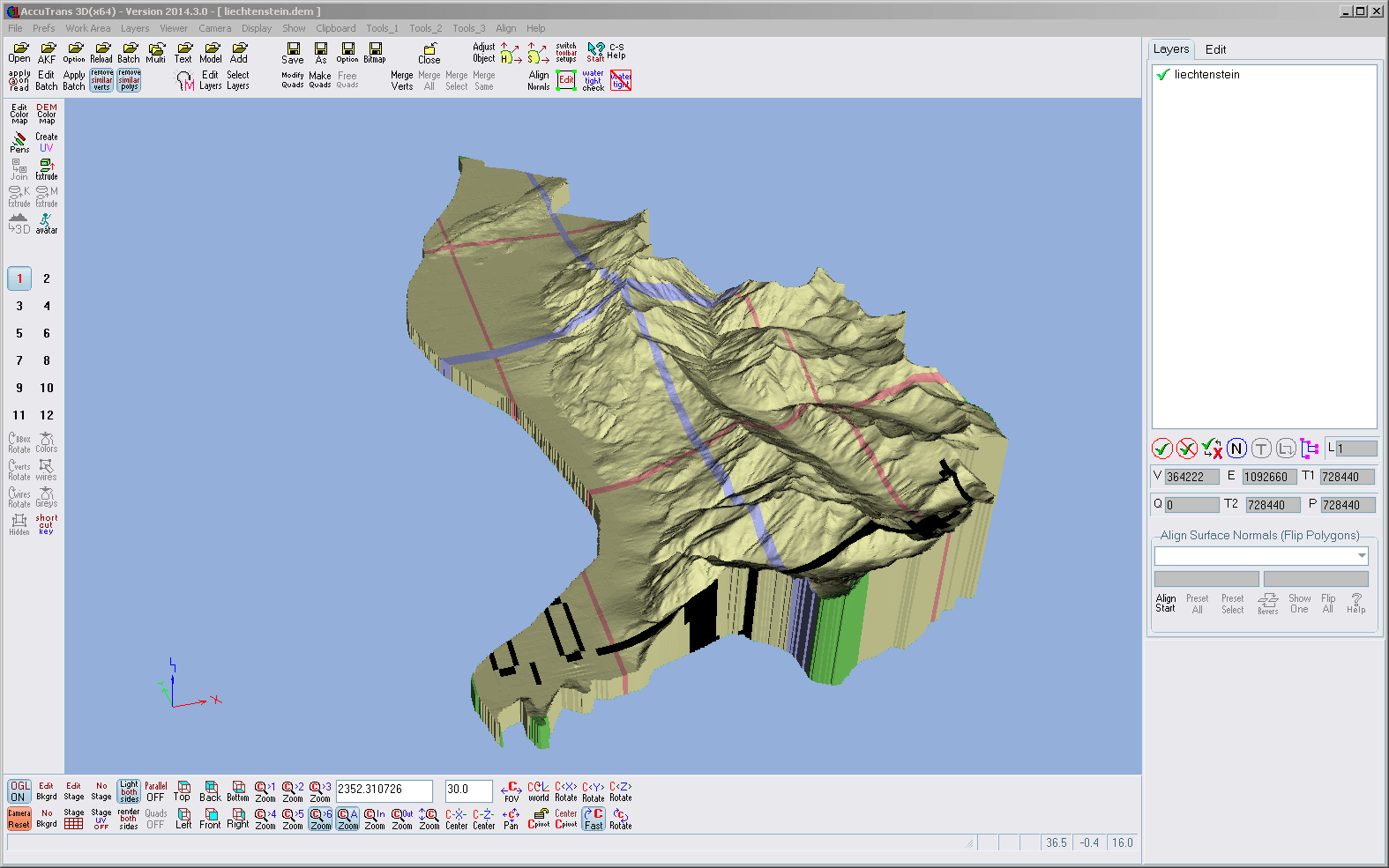 Screenshot aus AccuTrans 3D mit fertigem Relief zum Export