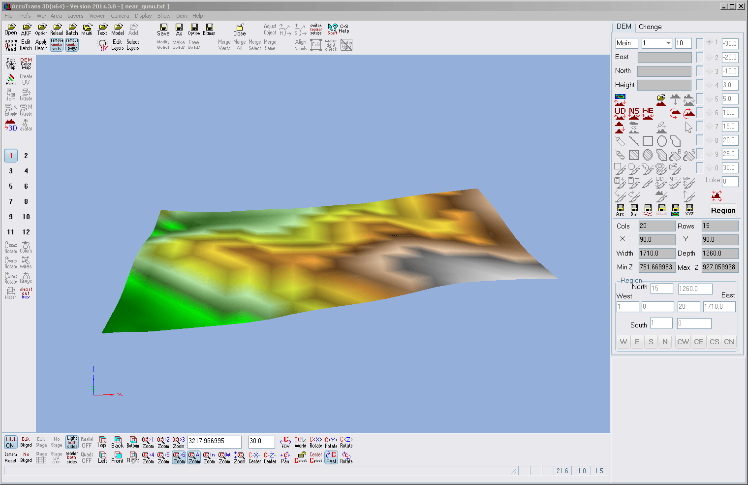 Screenshot aus AccuTrans 3D der importierten Terrain Matrix Daten