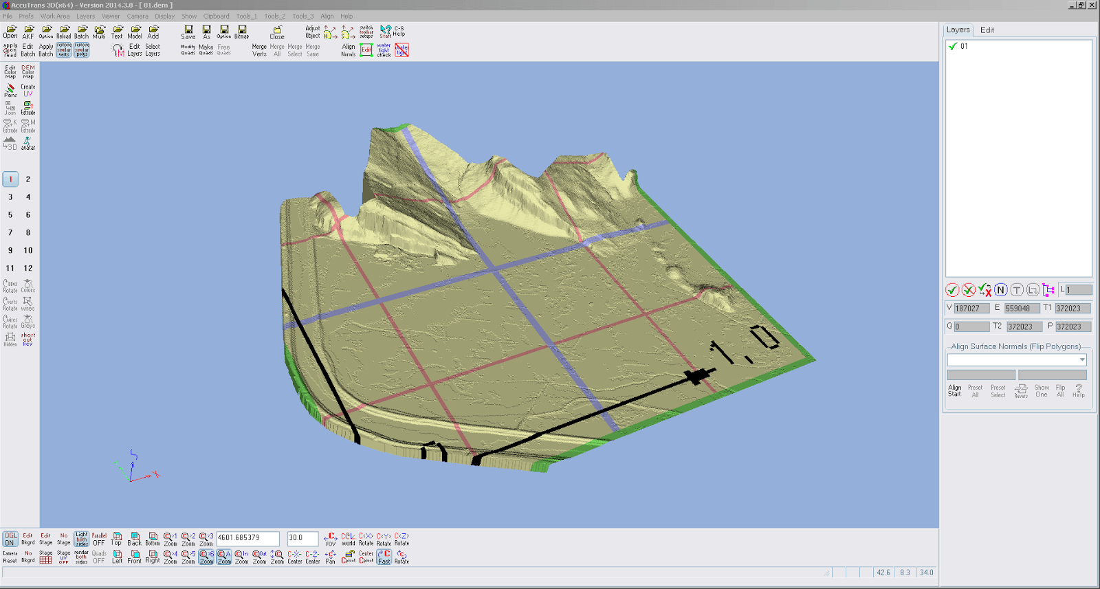 Screenshot nach der Umwandlung von 2D nach 3D des ersten Teilstücks in AccuTrans 3D