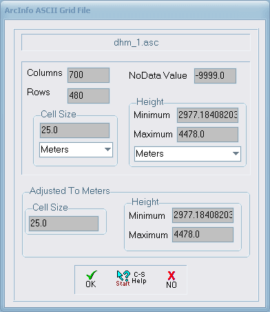 Screenshot des ArcInfo ASCII Grid File Import Dialogs aus AccuTrans 3D