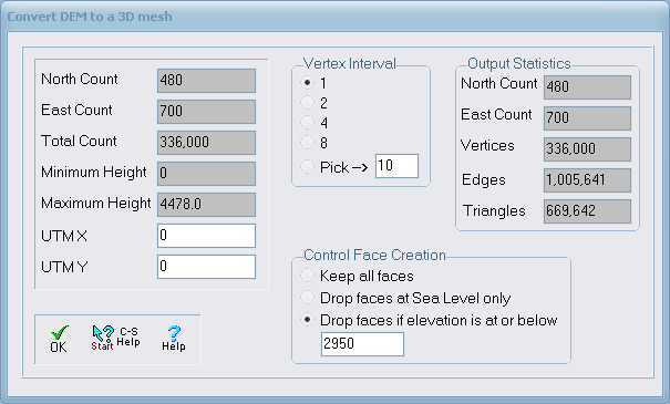 Screenshot des Convert DEM to 3D mesh Dialogs aus AccuTrans 3D