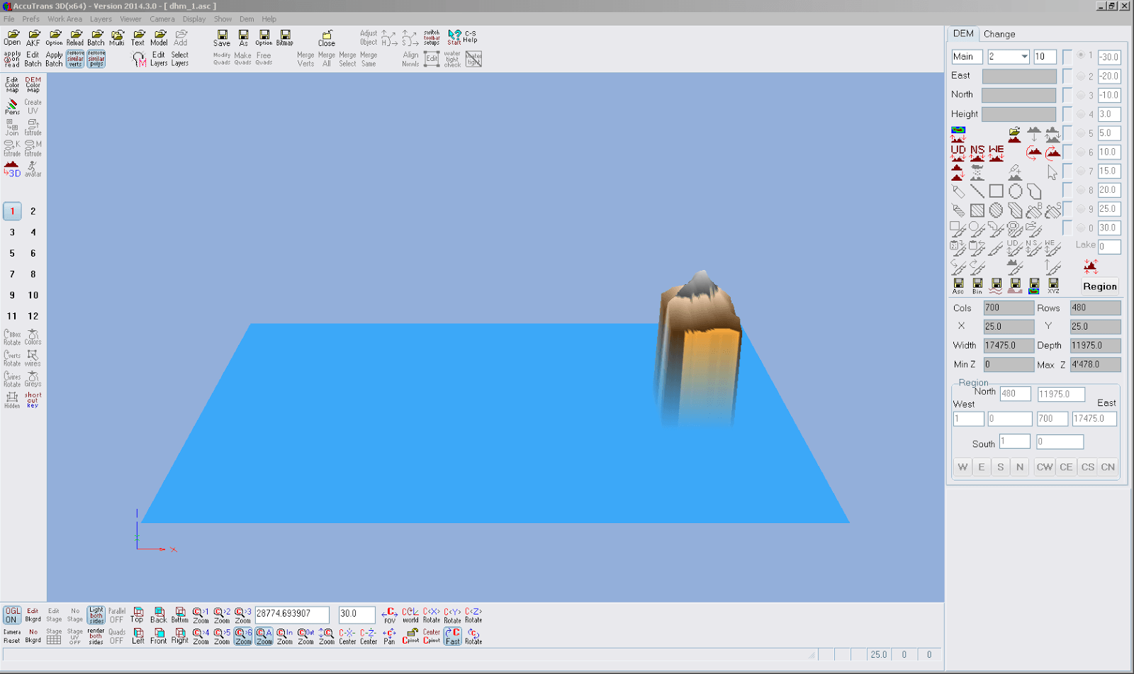 Screenshot der in AccuTrans 3D importierten Testdaten Matterhorn der Swisstopo