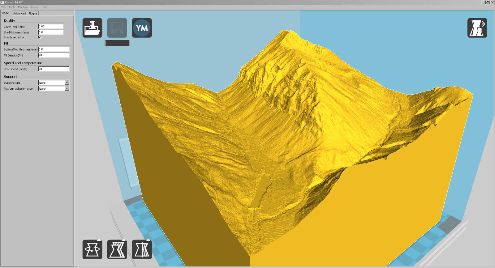 Screenshot eines Teilstücks von Liechtenstein mit interessanten Felsformationen in Cura