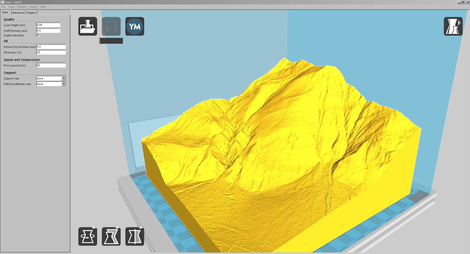 Und noch ein Screenshot eines Teilstücks des Reliefs von Liechtenstein in Cura geöffnet