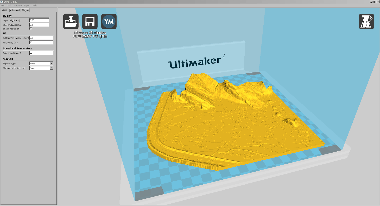 Screenshot des ersten Teilstücks von Liechtenstein in Cura