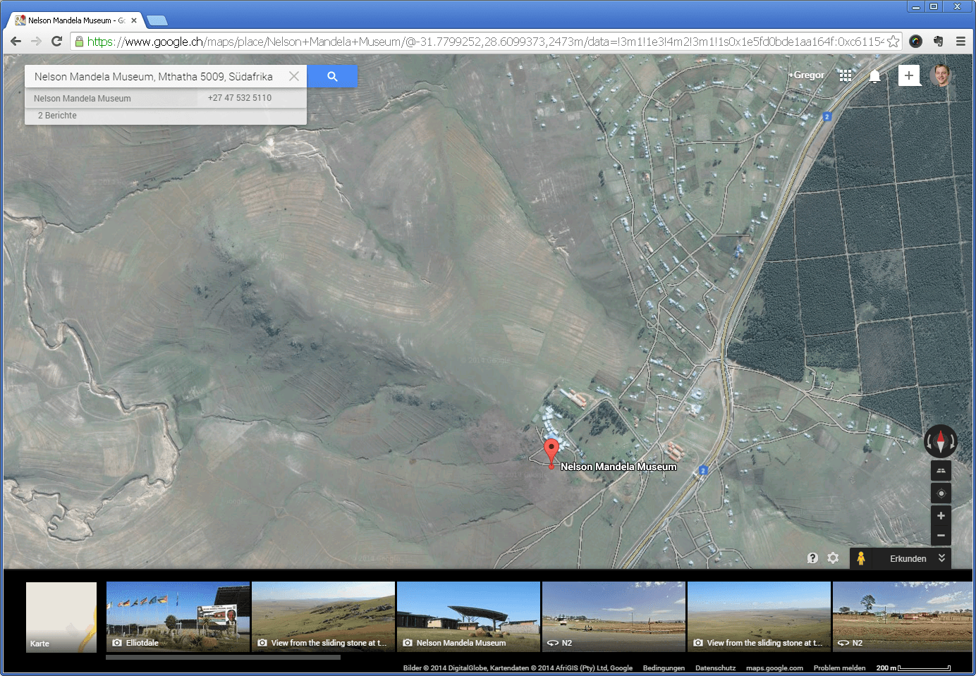 Screenshot aus Google Maps mit dem Nelson Mandela Museum in Qunu