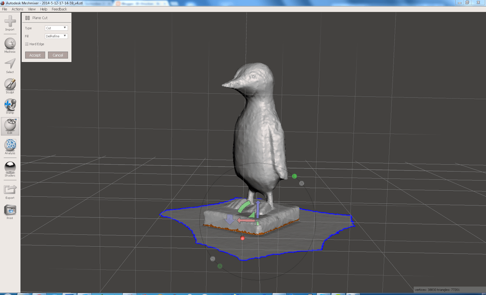 Screenshot des in Meshmixer isolierten Pinguins